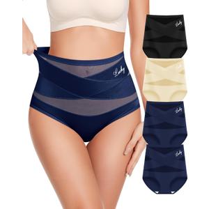 Women's Underwear 4 Pack High Waisted No Muffin Top Tummy Control Ladies Panties Postpartum Briefs Full Coverage (Large)