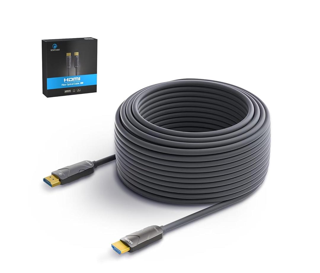 KIMTABO 4K HDMI Cable 100 ftFiber Optic HDMI Cord (HDMI2.0b, 18Gbps, 4K 60Hz 4:4:4 RGB, 1080p), Ultra High Speed Uni-Directional Active Slim Cord, Compatible with PC Laptop PS3 PS4 Projector HDTV (Grey)