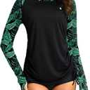 SANTINY Women's UPF50+ Rash Guard SPF Long Sleeve Swimsuits Top UV Sun Protection Swim Shirts for Woman, Leaf XL