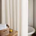 Cream 96 Inch Shower Curtain Linen Extra Long Shower Curtains for Bathroom Boho Farmhouse Natural Ivory Water Repellent Extra Tall Drapes 72x96 Inches Long with Hooks 8 Ft