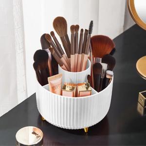 Makeup Brush Holder Organizer,360 Rotating Makeup Brush Organizer,5 Slot Make up Brushes Cup for Cosmetics, Nail Polish, Art Supply, Bathroom Vanity Desktop Organizer - White
