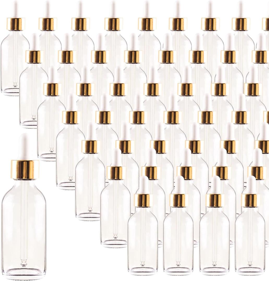 24 Pack 4oz Clear Glass Dropper Bottles, Eye Dropper Bottles with Glass Droppers for Essential Oils, Perfumes(4oz, Gold)
