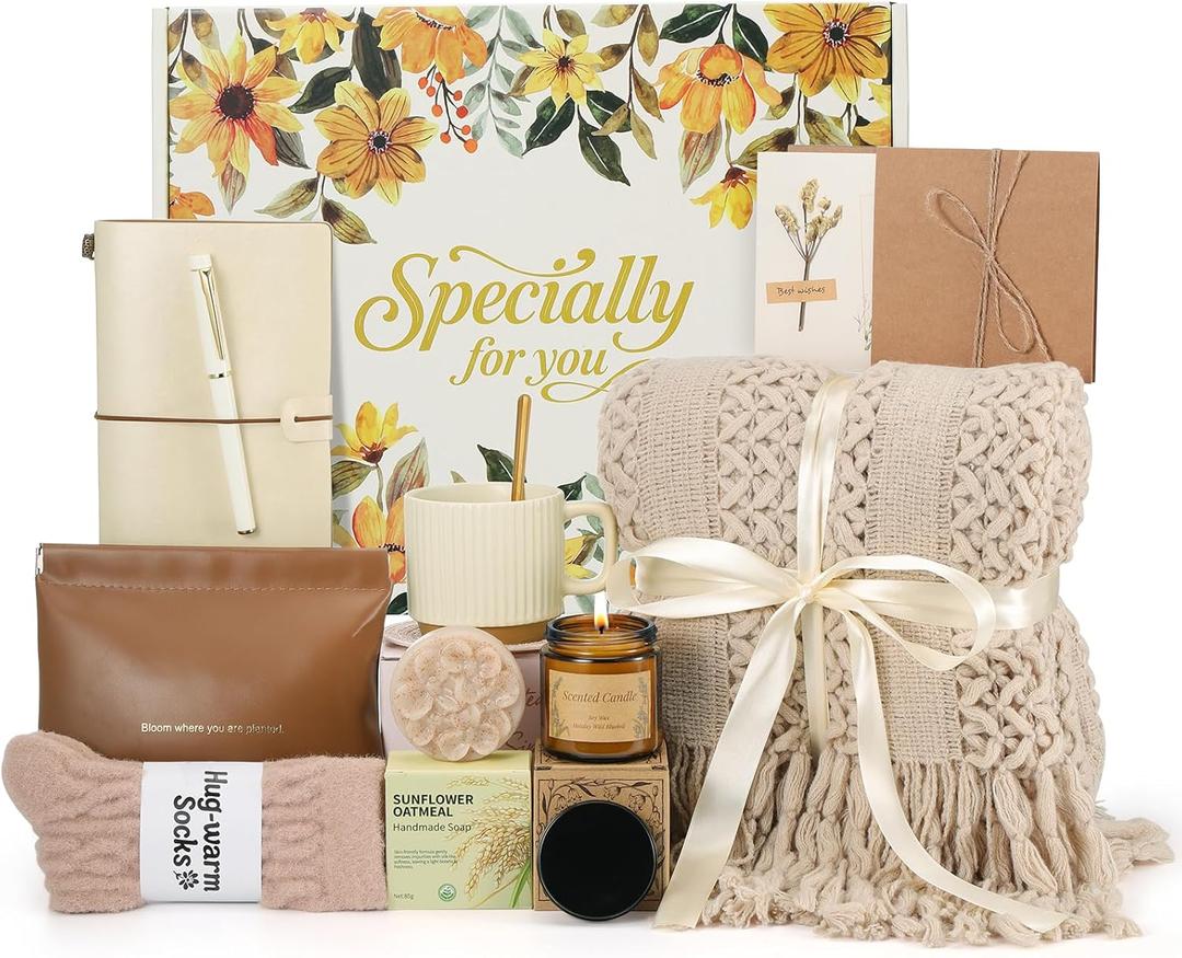 Self Care Gifts for Women, Thinking of You Gift Baskets for Women, Get Well Soon, Sympathy Gift After Surgery with Blanket Birthday Gifts Christmas Gifts for Best Friend Mom Her Girlfriend Coworker