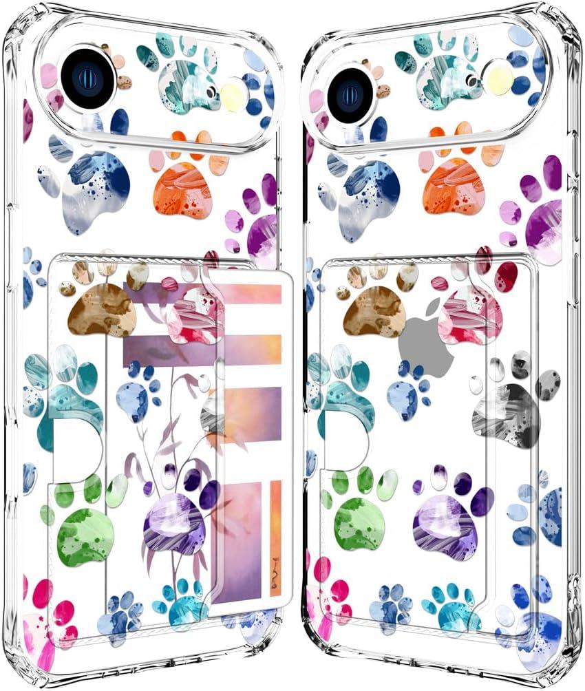 Compatible with iPhone 17 Air Case Card Holder for Women Cute Design,Wallet Phone Cases Transparent Cool Kawaii Protective (Clear Lovely Dogs Paws)