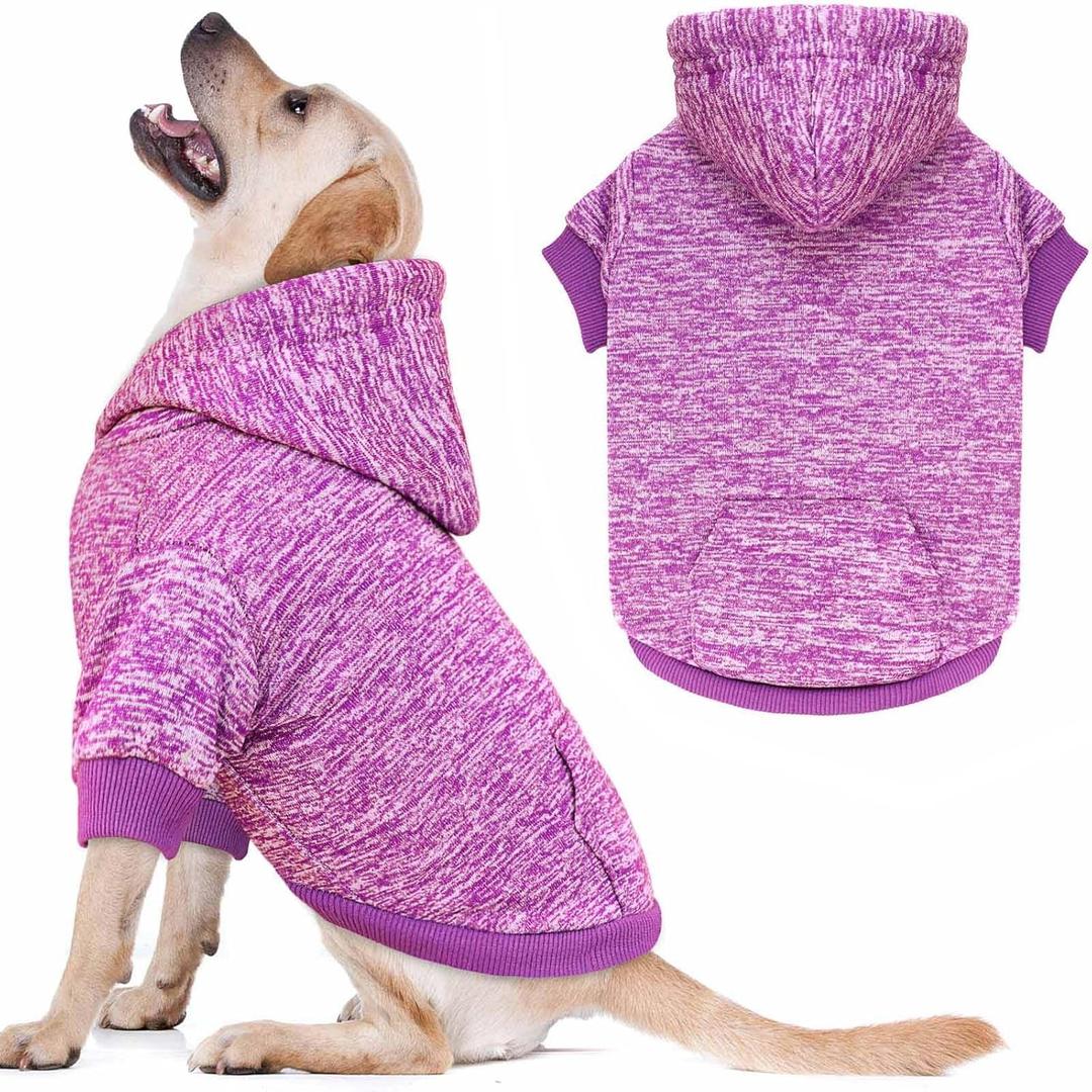 Dog Sweaters for Large Dogs Hoodie Fleece Dog Sweater Soft Clothes Sweatshirt with Pocket Hoodie for Large Dogs(Purple&L)