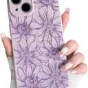 NITITOP Compatible with iPhone 14 Case Silicone Cute Flower Floral Sunflowers Pattern for Women Girl Trendy Slim Fit TPU Silicone Shockproof Full Camera Protection Cover - Purple