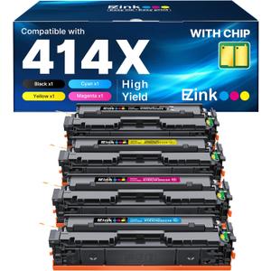 E-Z Ink 414X Toner Cartridges Compatible Replacement for HP 414X 414A W2020X Toner to Use with HP Color LaserJet Pro MFP M479fdw M479fdn M454dw M454dn M479 (4 Pack High Yield with Chip)