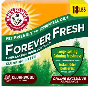 Arm & Hammer Forever Fresh Clumping Cat Litter Cedarwood, MultiCat 18lb, Pet Friendly with Essential Oils Cedarwood Arm & Hammer Forever Fresh Clumping Cat Litter Cedarwood, MultiCat 18lb, Pet Friendly with Essential Oils Cedarwood