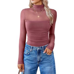 Avidlove Women Long Sleeve Bodysuit Turtle Neck Shapewear Body Suits Mesh One Piece Leotard Shirt Going Out Tops Fall Outfits (Small, Purple)