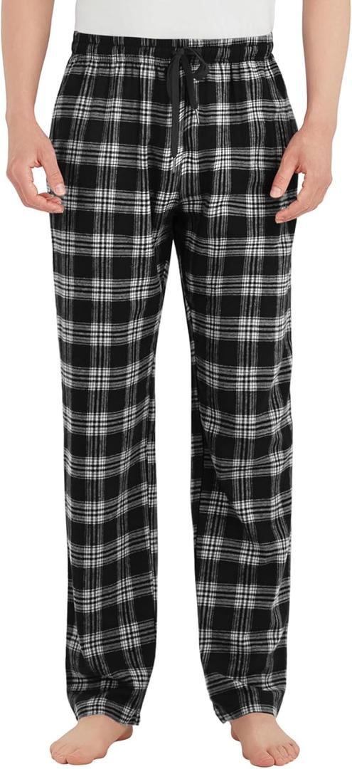 Idtswch Tall Mens Pajamas Pants 32/34/36/38 Long Inseam Plaid Lounge Pants Sleepwear Bottoms (Large, Black/White)