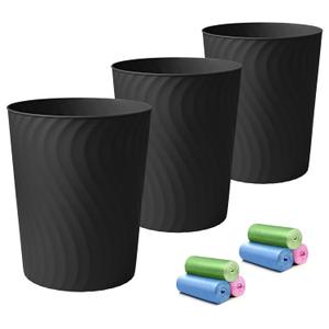 YGJT Small Can, 3 Pack 1.8 Gallons Bathroom Can, Slim Waste Basket, Round Garbage Can, Plastic Bin for Kitchen, Dorm, Bedroom, Office, Living Room, Study, Compact Spaces(Black)