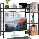 Desktop Bookshelf, Desktop Shelf Organizer, Computer Desktop Bookcase Multipurpose Wood Desk Hutch Bookshelf High-Capacity Desk Hutch Organizer for Computer (Black)