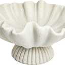 Decorative Fruit Bowl for Home Decor - Large Handicraft Wavy Centerpiece Bowl - 10" Key and Purse Shell Bowls - Scalloped Ruffle Coastal Pedestal Coffee Table Bowls
