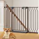 Mom's Choice-GROWNSY Baby Gate for Stairs, 29.5"-48.4" Pressure Mounted Baby Gate for Top of Stair & Doorway with V-Shaped Rods, Anti-Trip Pedal, Wide Stairs Dog Gate Easy Install w/Red Reminder, Brown