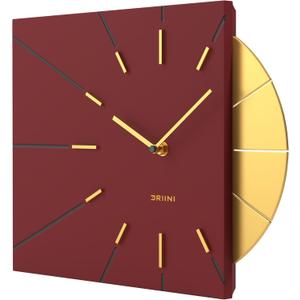 Driini Clocks Mid Century Modern Wall Clock - Square Red Clock with Decorative Gold Accent- Unique and Cool Clock, Battery Operated - MCM Decor & Decorative Wall Clock for Mid Century Modern Decor