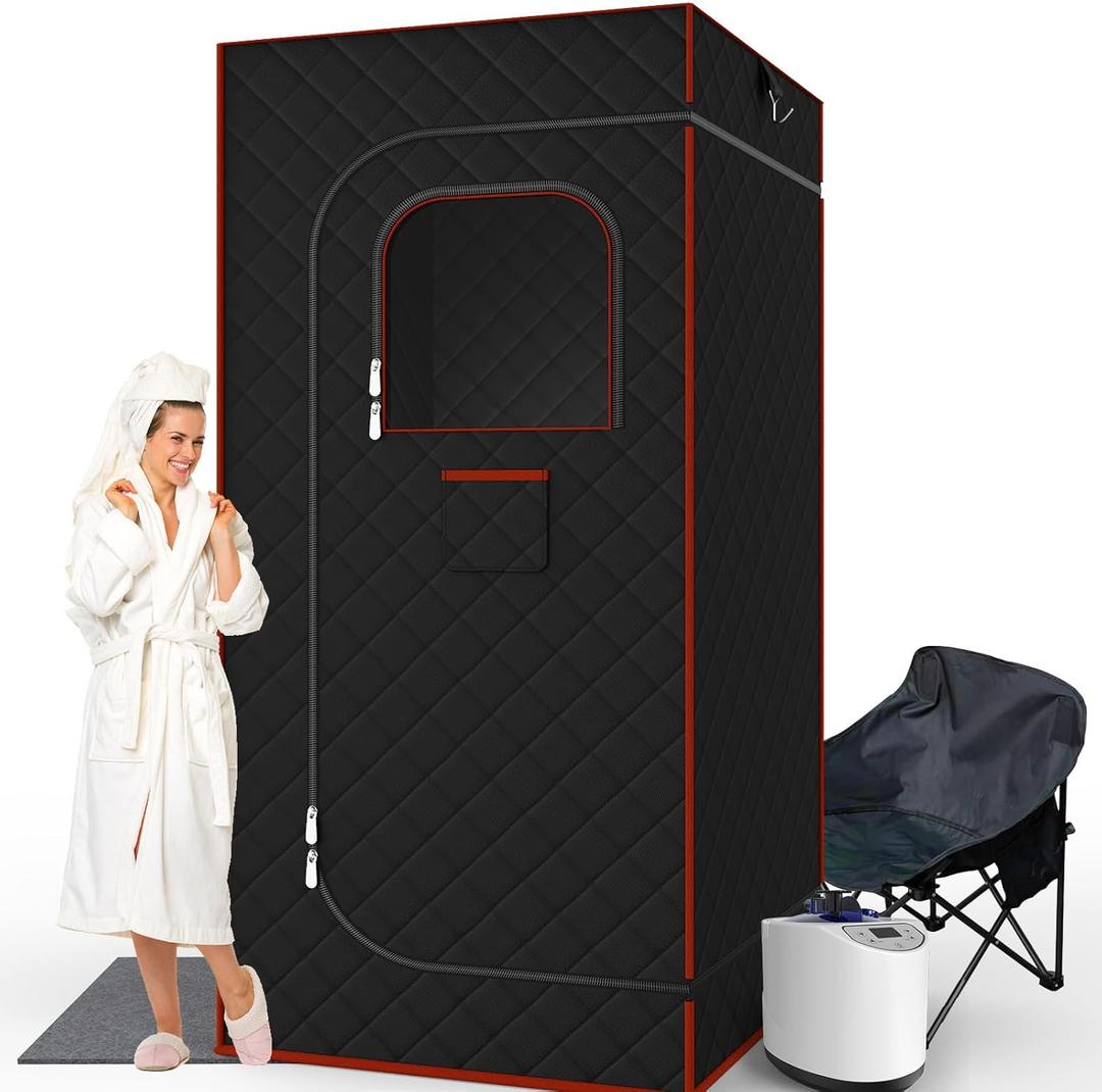 Portable Sauna for Home, Sauna Box Sauna Tent with 3L Steamer, Remote Control, Folding Chair and Foot Pad, Full Size Personal Steam Sauna for Home Spa, 15 Levels, Orange
