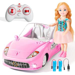 Pink Remote Control Car for Girls, 2.4Ghz Racing for Toddler, 1:18 RC Toys for Kids with Doll, 100 mins with Rechargeable Battery, Birthday for Grils