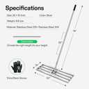 VIVOSUN 30" Lawn Leveling Rake, 30" x 10" x 78" Heavy-Duty Stainless Steel Lawn Leveler with 7FT Adjuatble Long Handle for High Effect, Metal Levelawn for Smooth Soil, Rustproof Rakes for Garden Yard