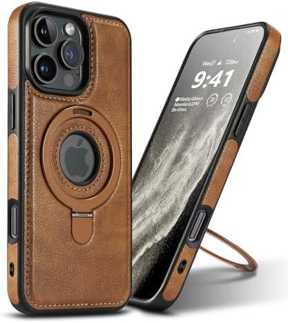 VAUSERDY Magnetic for iPhone 16 Pro Max Leather Case,Invisible Stand [Compatible with Magsafe] Slim Kickstand Phone Cove (Brown, iPhone 16 Pro Max-6.9")
