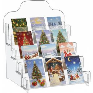 Menkxi 4 Tier Greeting Card Display Stand 12 x 10 x 14 Inch Clear Acrylic Sticker Organizer Rack for Vendors Counter Retail Stores Postcard