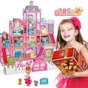 Dolls House for Girls 3-5 DIY Pink Dollshouses with 4 Stories 13 Rooms Deluxe Villa Toy with 1 Doll, Slide, Dogs, Furniture, Bedroom, Kitchen, 285 PCS Dreamy House Toy Gift for Kids Girls Ages 3 4 5 6