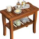 Teak Wood Shower Bench Stool with Storage Shelf, Wooden Waterproof Bathroom Spa Bathing Teak Shower Stool with Non-Slip Feet Gadget 2024 for Indoor or Outdoor Shower Chair Seat Organizer (15.6"W  10"D  16.7"H, Brown)