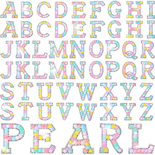 Canlierr 52 Pcs Self Adhesive Pearl Rhinestone Letter Patches Rhinestone A-z Glitter Pearl Sew on Patches Bling Letter Sticker Appliques Fabric Craft for DIY Clothes Bags Hats(Stylish Style)