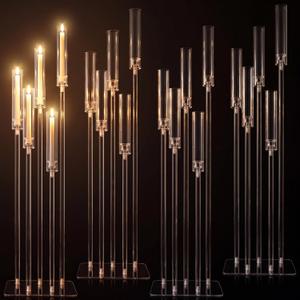 4 Set 5 Arms Acrylic Candelabra Tall Candle Holders Wedding Table