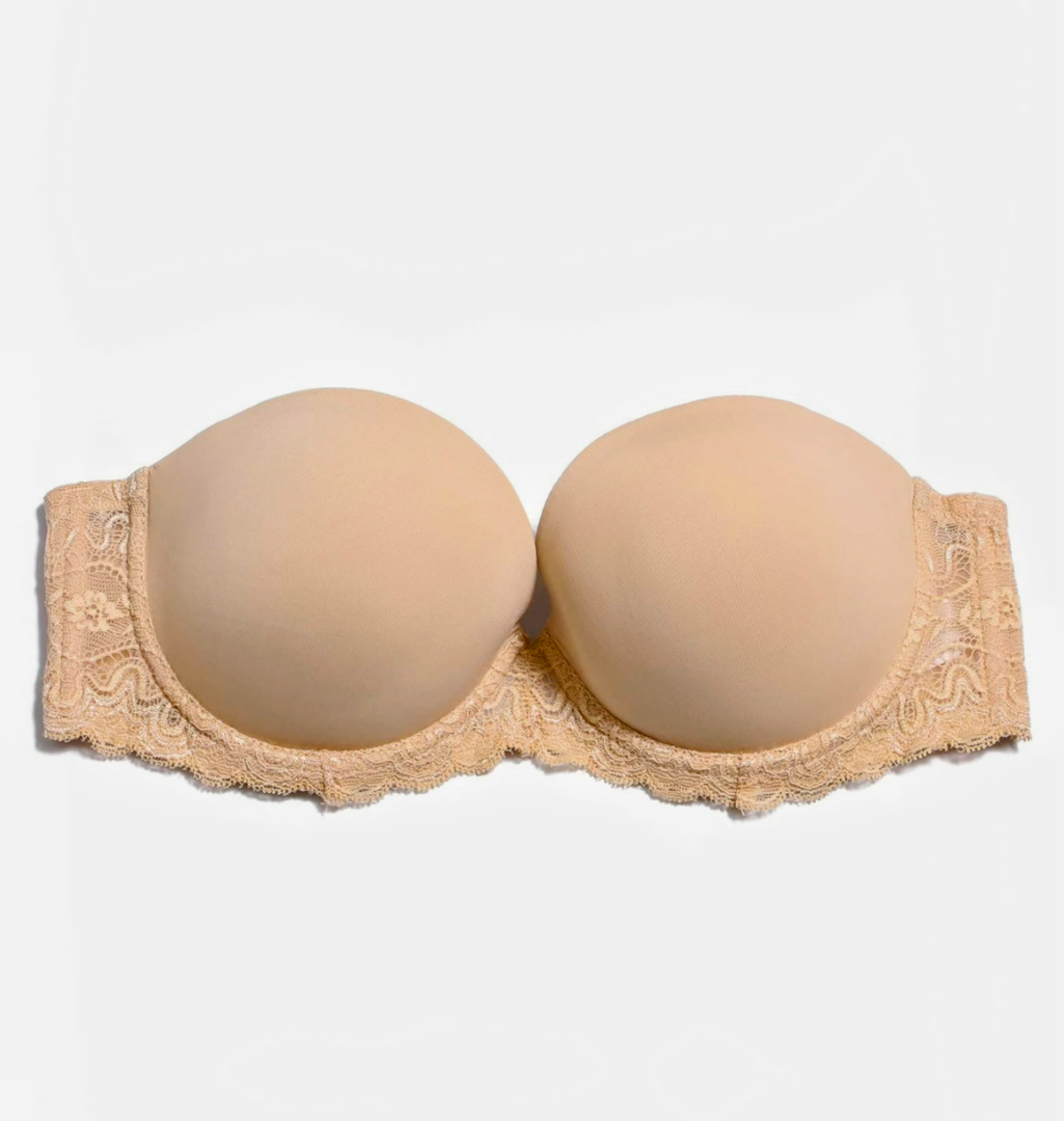 Strapless Clear Back Strap Convertible Bra with Lace Padded Underwired Plus Size Brassiere 42 D