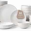 32-Piece Luxury Dinnerware Set,Complete Plates and Bowls Set for 8,Upscale Ceramic Dish Set for Hosting, Holidays & Family GatheringsMicrowave & Dishwasher Safe (Mixed Embossment)