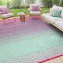 Lahome Outdoor Rugs 8x10 Waterproof, Reversible Plastic Large Outdoor Rug for Patios, Outside RV Mat Carpet for Patio Deck Porch Backyard Balcony Picnic Trailer(Pink/Green, 8' x 10')