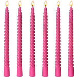 6 Pack 10 Inch Hot-Pink Spiral Taper Candles for Christmas and Holiday Home Decoration, Unscented Dripless Twisted Candlesticks for Dinner Party Wedding Valentine's Day