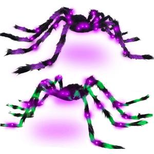 Halloween Spider Decorations 4ft Light Up Coloful Giant Spider(2 Pack) for Indoor Outdoor Halloween Decorations Yard Party House Dcor
