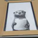 Framed Black and White Bathroom Canvas Wall Art, Funny Animal Bathroom Decor Cute Otter Holding A Roll of Toilet Paper Picture Modern Humor Painting Wall Decor Ready to Hang 24'' x 16''