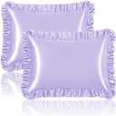 Homiest Ruffle Satin Pillowcase for Hair and Skin, Queen Satin Pillow Covers Silky Pillow Cases Set of 2, Satin Ruffled Pillowcase with Envelope Closure, Anti Wrinkle Pillow Shams (Lavender)