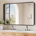 Koonmi Black Bathroom Mirror for Wall, 30x48 Inch Matte Metal Deep Framed Rounded Rectangle Wall Mirror for over Sink, Shatterproof Tempered Glass Mirrors for Bathroom, Hang Vertically or Horizontally