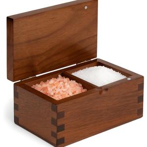 Demigo Salt Cellar Acacia Wood Salt Box with Flip Lid, 5.6x3.6x3 Inches 20 oz Large Storage Space, Perfect Container for Keeping Salt, Spice, Herbs or Favorite Seasonings (Dark Brown)
