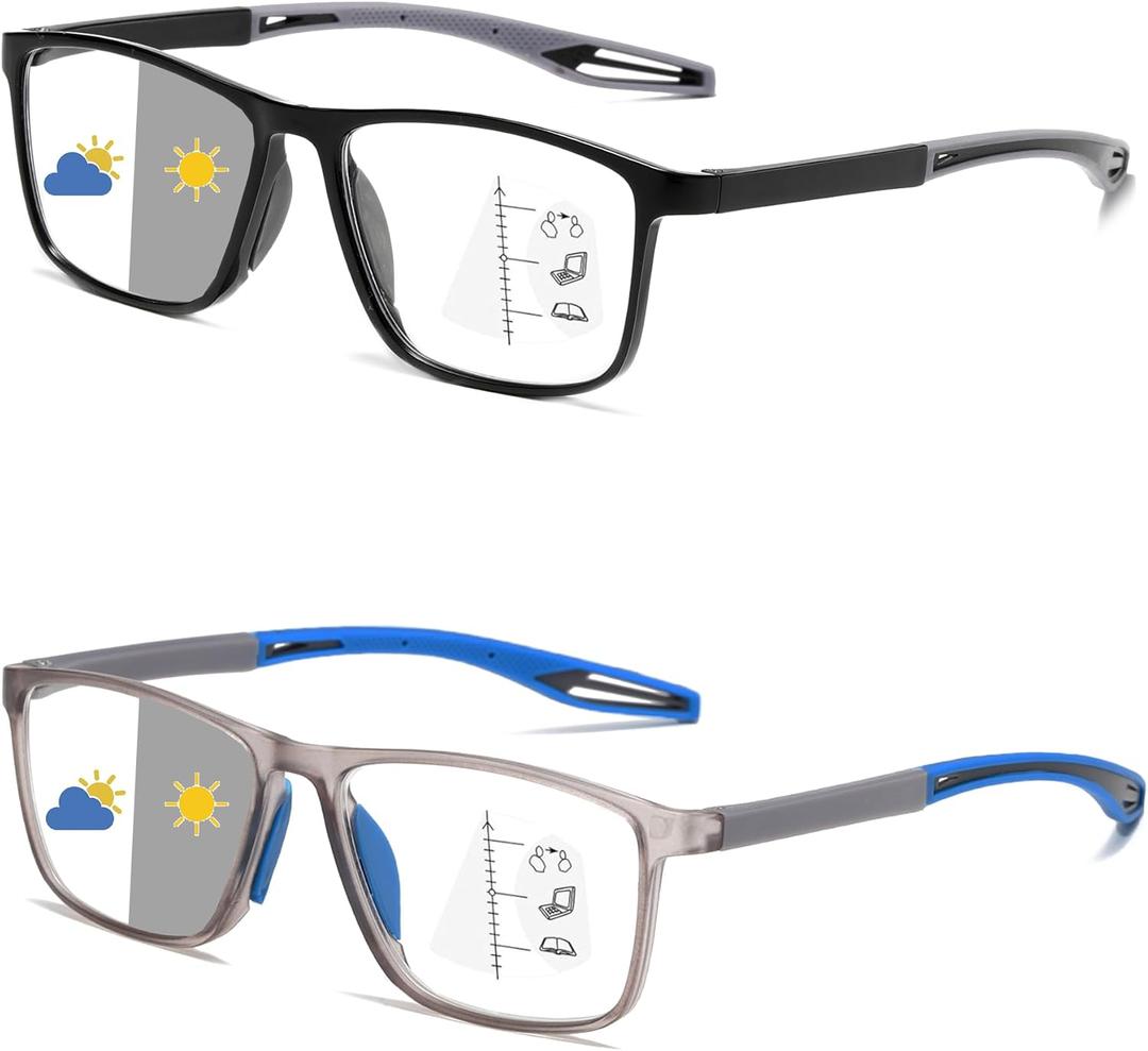 Progressive Multifocus Reading Glasses for Men Women 2 Pairs TR90 Sports Style Comfortable and Flexible Readers (Black&blue)
