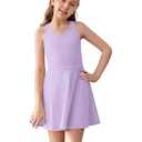 Haloumoning Girls Sleeveless Tennis Dress Kids Racerback Golf Dress School Sports Dresses Outfit with Shorts Pockets Purple 120