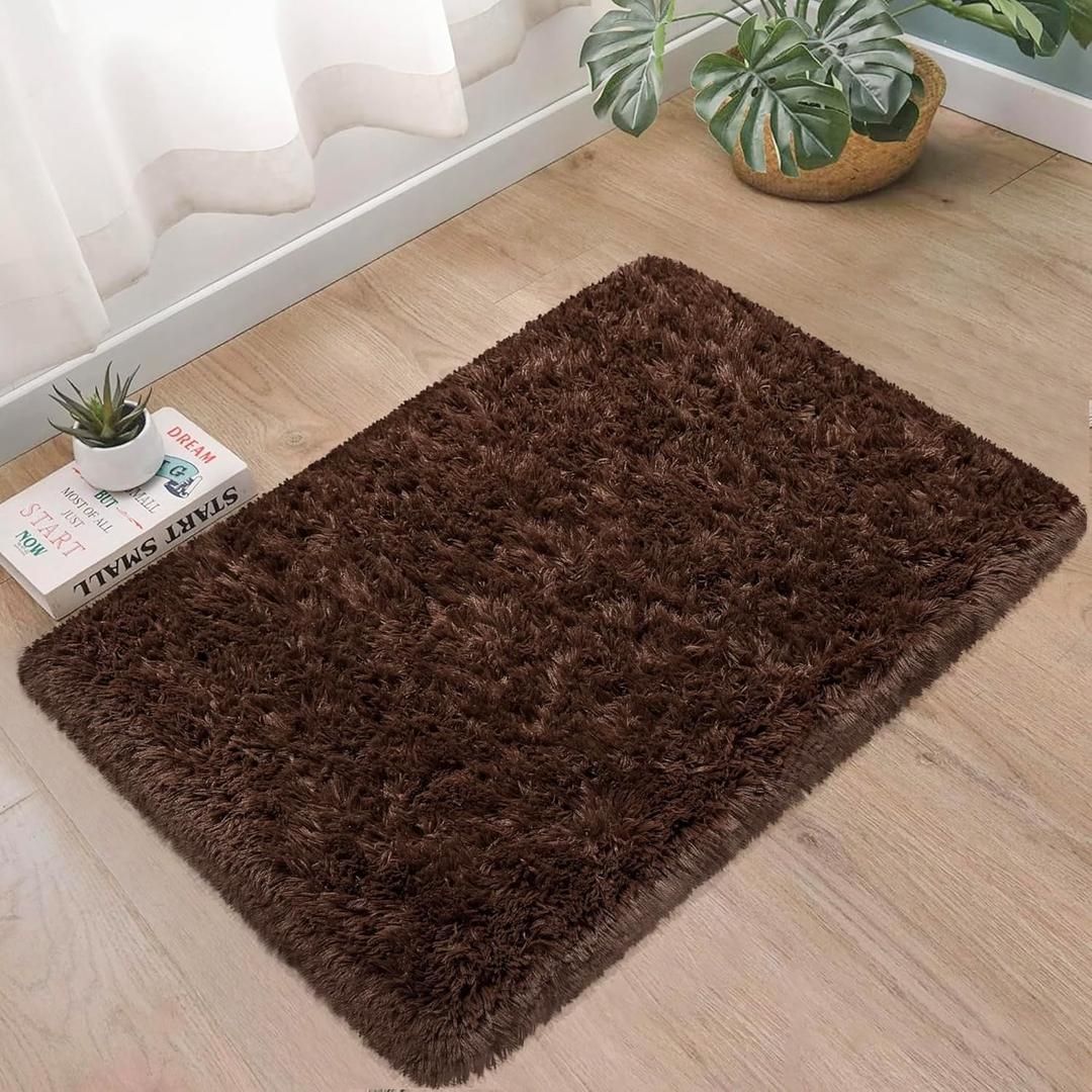 Small Fluffy Rugs for Bedroom 2x3 Brown Shaggy Area Rug Soft Plush Fuzzy Fur Throw Rug for Living Room Dorm Kids Nursery Home Decor Aesthetic Carpets, 30X50