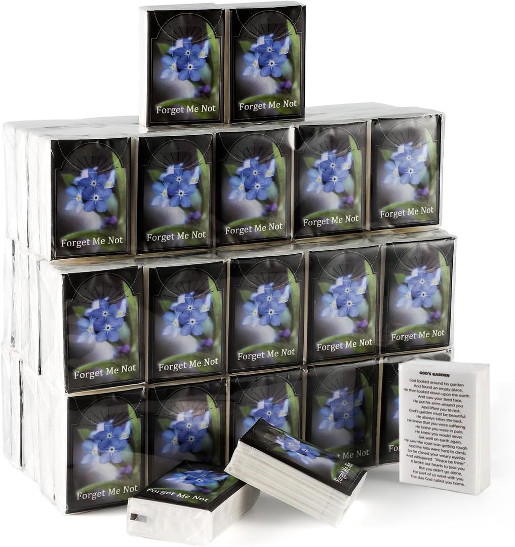 100 Pcs Bulk Memorial Facial Tissue Travel Packs,Funeral Tissues Packs Funeral Favor for Guests A Memorial Service,Dont Forget Me Pocket Tissues Celebration of Life Favors Ideas Funeral Decorations