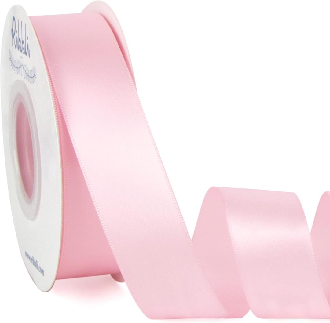 Ribbli Double Faced Light Pink Baby Pink Satin Ribbon,1 x Continuous 25 Yards,Use for Bows Bouquet,Gift Wrapping,Baby Shower,Floral Arrangement
