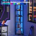 Furnulem 6 Tier Corner Shelf with LED Light, 67.5 Tall Standing Shelf Organizer, Narrow Bookshelf with Storage Rack for Wall Corner, Living Room, Bedroom, Metal Frame, Wood Display Shelf