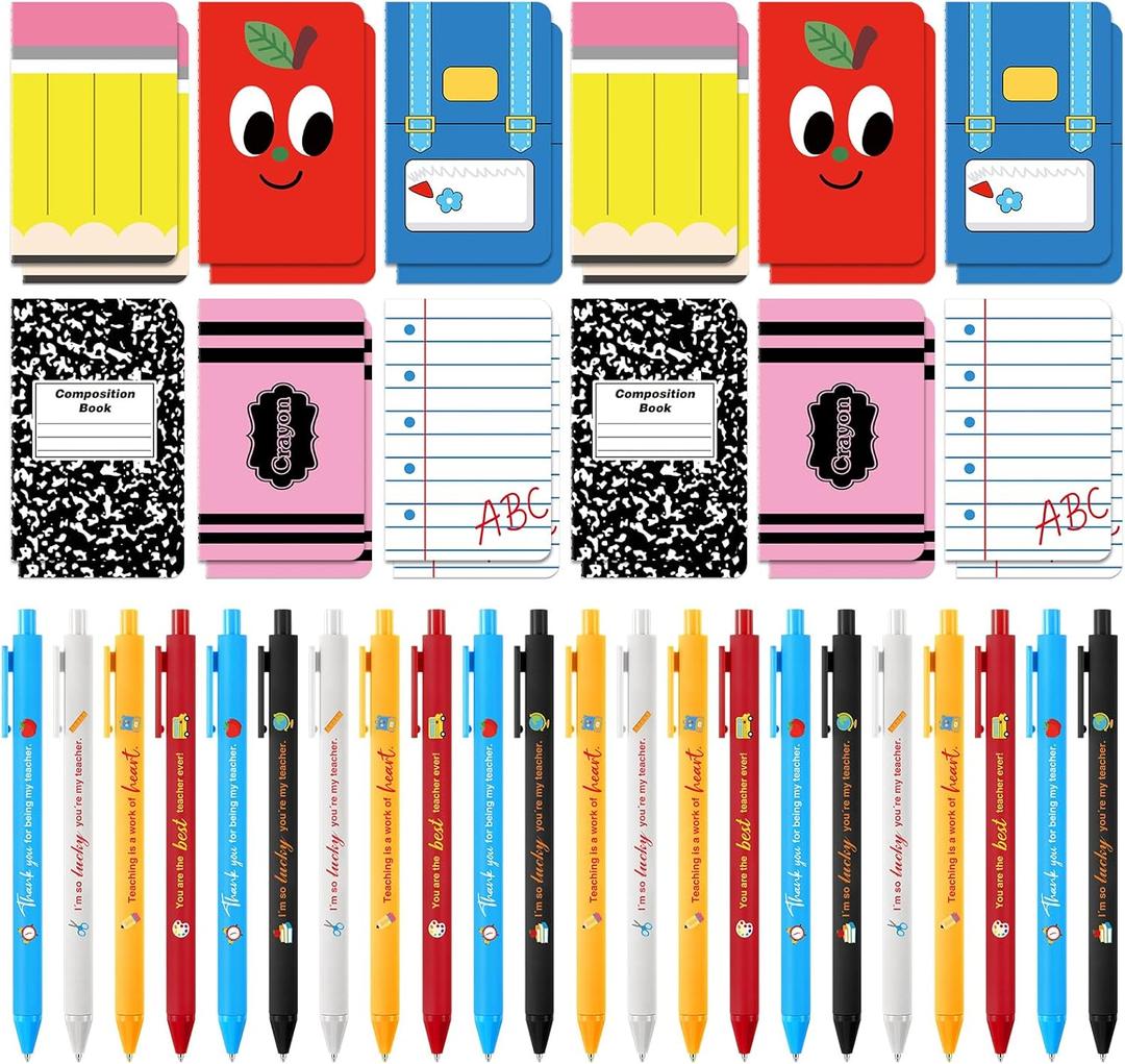 Funrous 48 Pcs Teacher Appreciation Gifts Bulk - 24 Set Teacher Notebook and Pen with Inspirational Quote, Small Pocket Notepad Journal Ballpoint Pen for Thank You Gift Women Men Adult Office Supplies