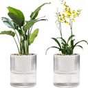Self Watering Planter,Indoor Plants Pots for 4 Inch,2 Pack Clear White Plastic Flower Pot with Wick Rope,Home Modern Cylindrical Ribbed Decorative Pot for African Violets, Orchid,Aloe.