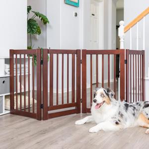 360 Configurable Dog Gate with Door  Indoor Freestanding Walk Through Wood Pet Gate,Walnut (30)