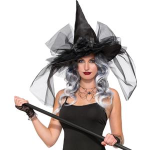 Rubies Deluxe Witch Hat with Tulle for Adults, Women's No Size (Black)