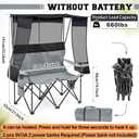 Teenyyou Double Camping Chair with Canopy Shade, 660lbs Folding Beach Loveseat with Padded Seat and Cup Holders, 4-Zone Heated Outdoor Chair for Beach Camp, Use 5v/3a Power Bank(Black and Grey), 11.02 x 36.22 x 8.07 inches