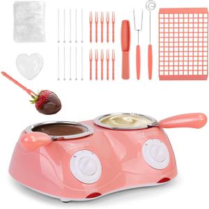 Outamateur Chocolate Melting Pot Electric Chocolate Fondue Mini Fondue Candy Maker with Double Melting Pot for Milk Chocolate,Cheese,Butter,Candy (Pink)