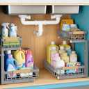 1 Packs 2 Tier Grey Under Sink Organizer,Under Sink Organizers and Storage, Slide Out Pull Out Cabinet Organizer Shelf, Metal Sliding Drawer for Kitchen Bathroom Cabinet Organization Rack (Gray)